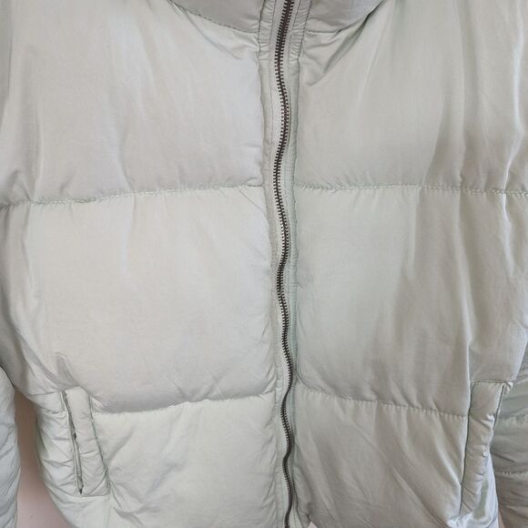 Double Zero quilted crop cropped puffer jacket coat L Large pale blue green - Picture 2 of 12